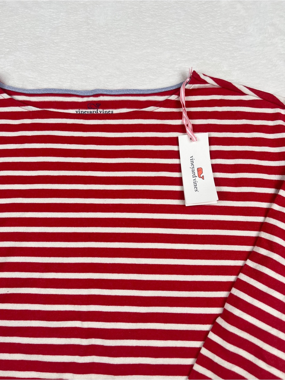 Vineyard Vines Striped Boat Neck Knit Top Chambray Panel Red M NWT - Picture 2 of 5